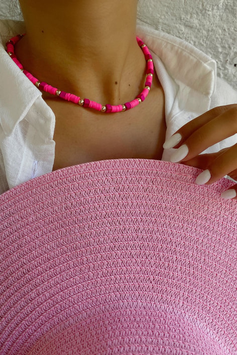 Fimo Boncuklu Kolye Pembe