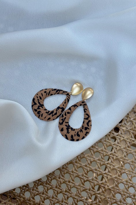Gold Taşlı Tül Küpe Taba