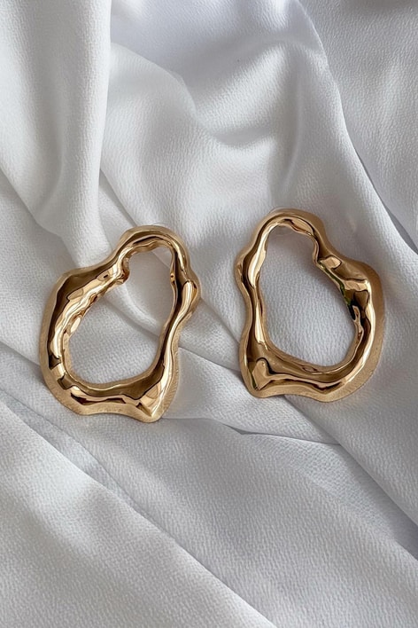Metal Oval Küpe Gold