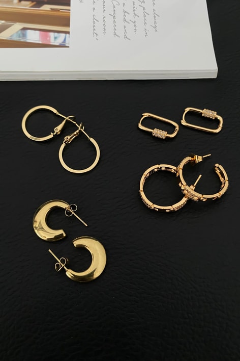 Moon Halka Çelik Küpe Gold