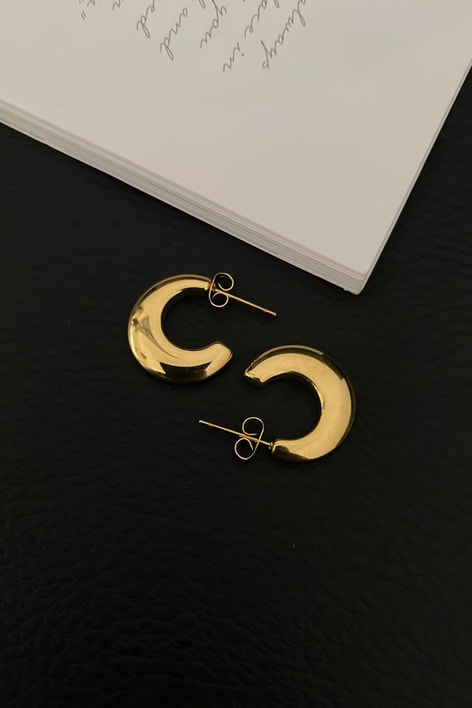 Moon Halka Çelik Küpe Gold