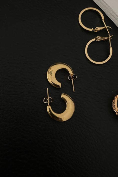 Moon Halka Çelik Küpe Gold
