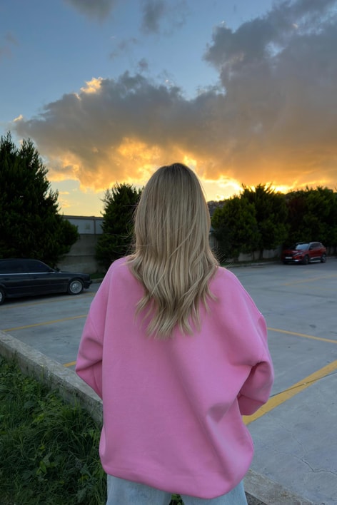 Mini Kalp Nakışlı Sweatshirt Pembe