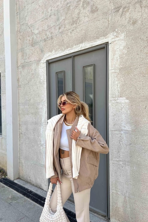 Beli Lastikli Kaşe mont Vizon