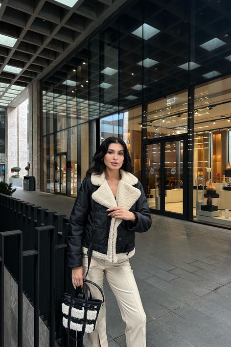 Hafif Paraşüt Kürklü Mont Siyah