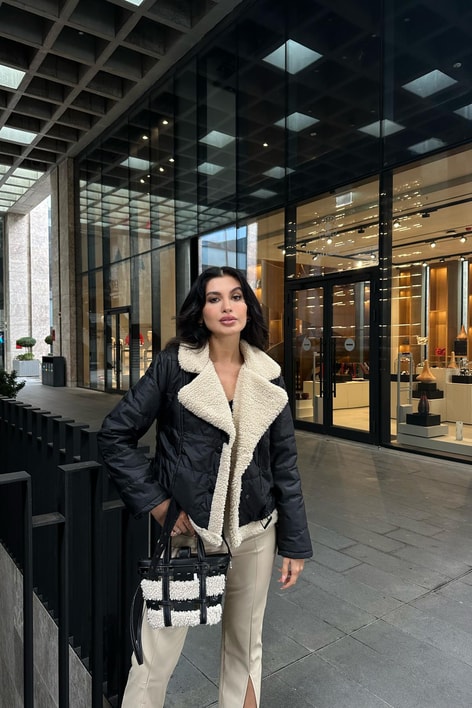 Hafif Paraşüt Kürklü Mont Siyah