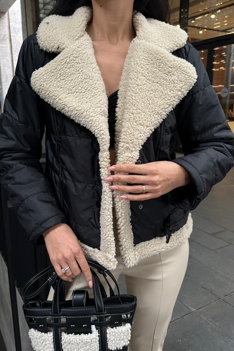 Hafif Paraşüt Kürklü Mont Siyah