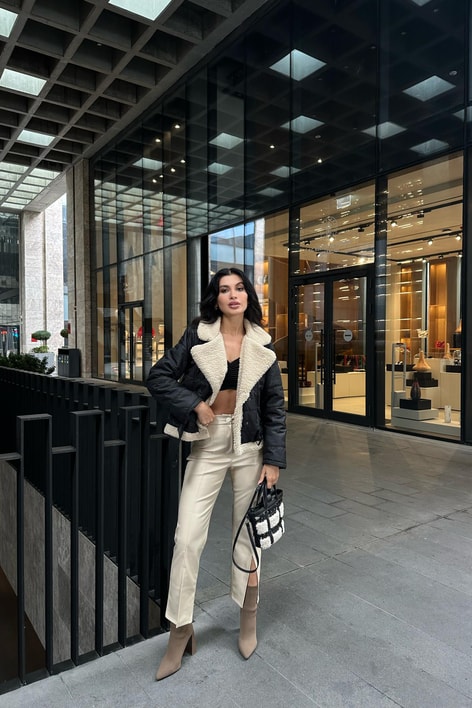 Hafif Paraşüt Kürklü Mont Siyah