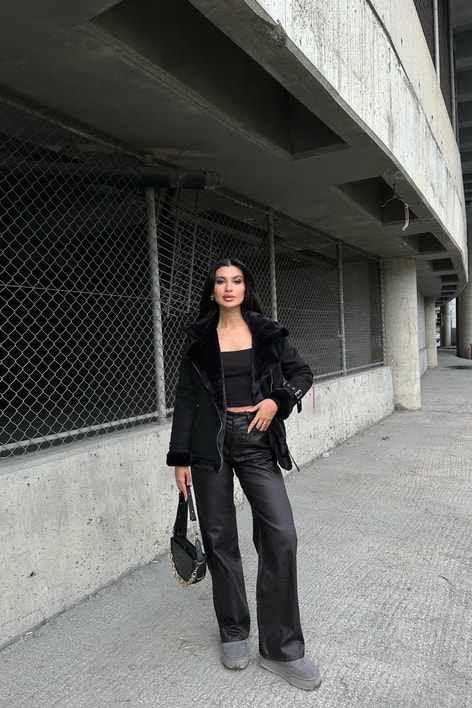 İçi Kürklü Biker Mont Siyah