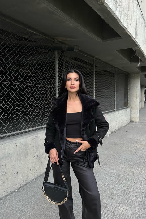 İçi Kürklü Biker Mont Siyah