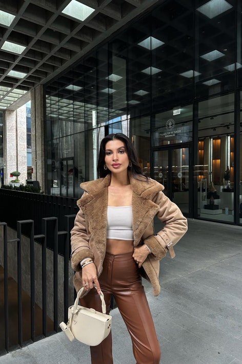 İçi Kürklü Biker Mont Vizon