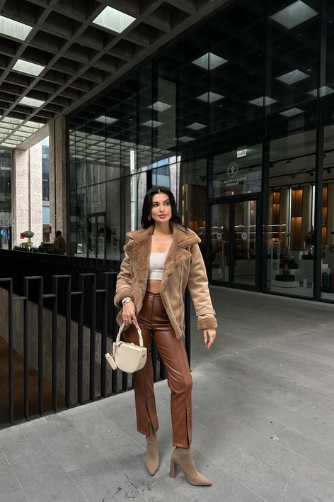 İçi Kürklü Biker Mont Vizon