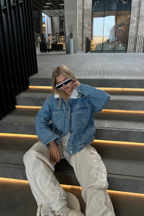 İçi Kürklü Kot Mont Mavi