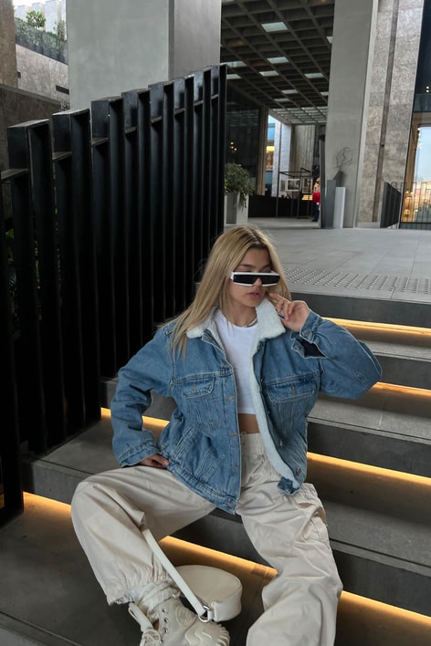 İçi Kürklü Kot Mont Mavi