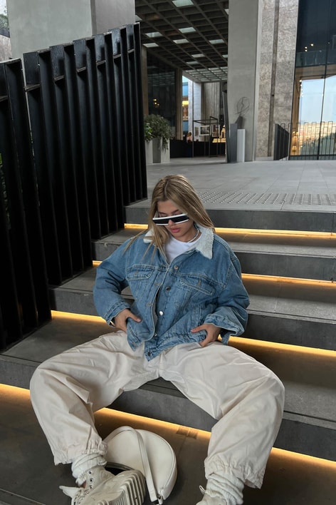 İçi Kürklü Kot Mont Mavi