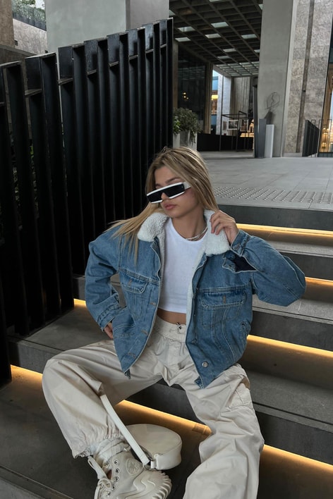 İçi Kürklü Kot Mont Mavi