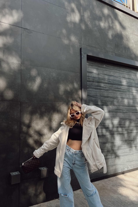 İçi Kürklü Süet Mont Krem