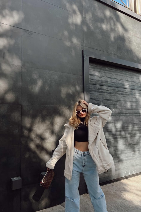 İçi Kürklü Süet Mont Krem