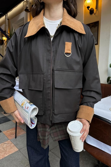 Kadife Kol Ve Yaka Detaylı Mont Acı Kahve