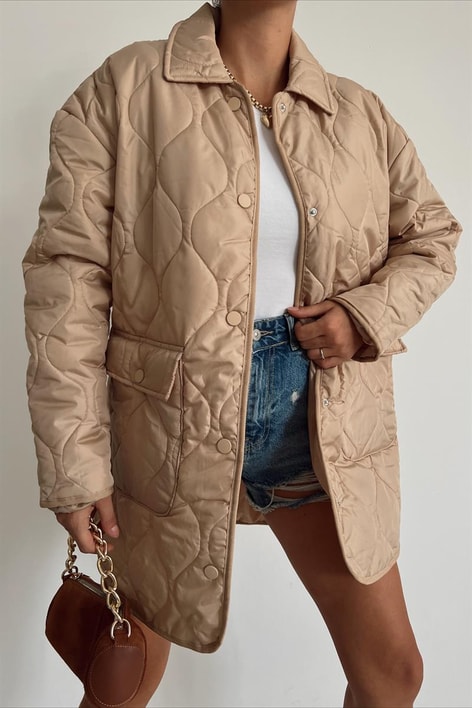 Kapitone Cep Detay Mont Camel