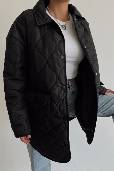 Kapitone Cep Detay Mont Siyah