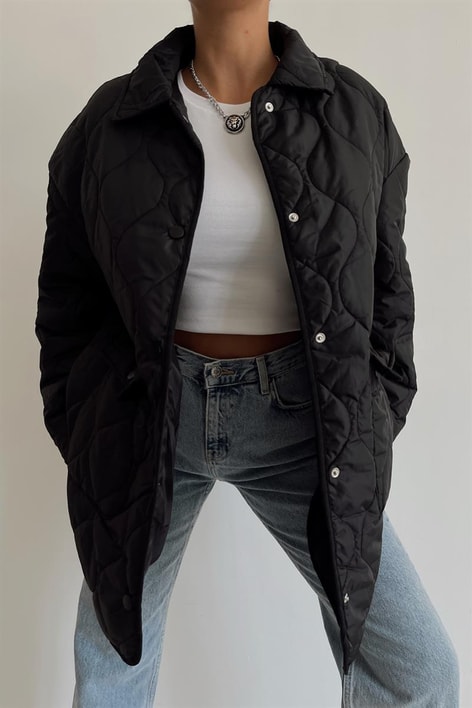 Kapitone Cep Detay Mont Siyah