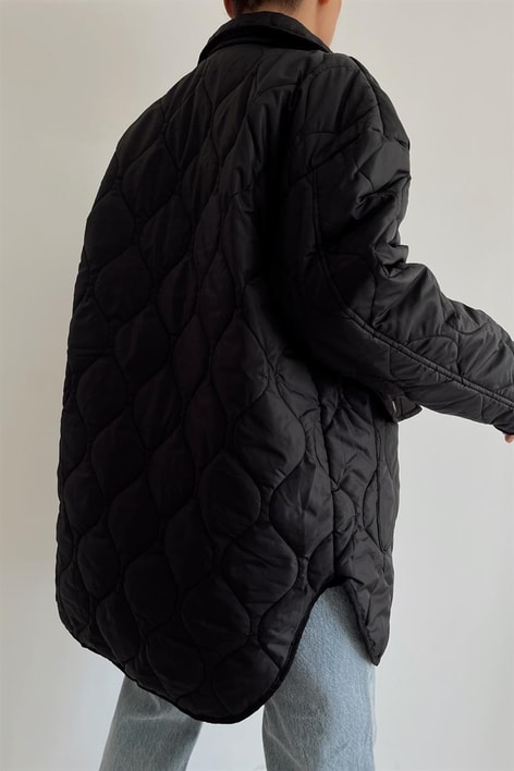 Kapitone Cep Detay Mont Siyah