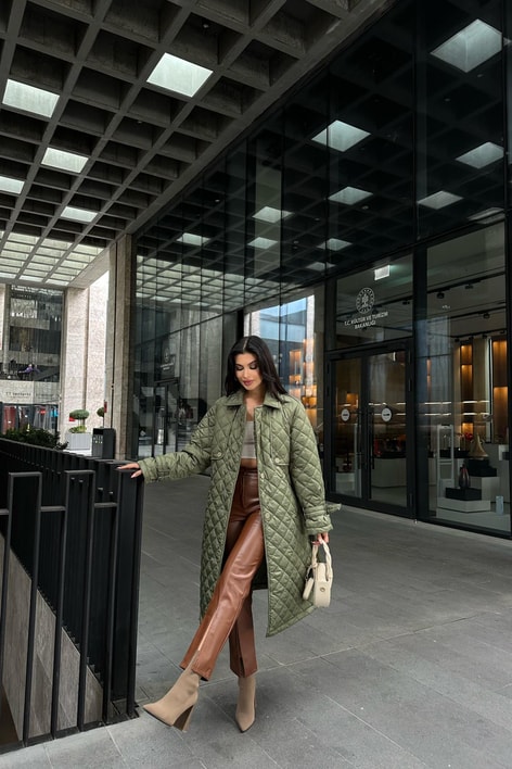 Kapitone Kemerli Maxi Mont Haki