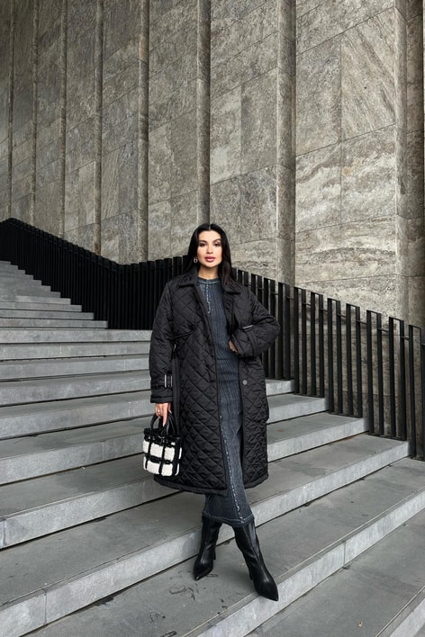 Kapitone Kemerli Maxi Mont Siyah