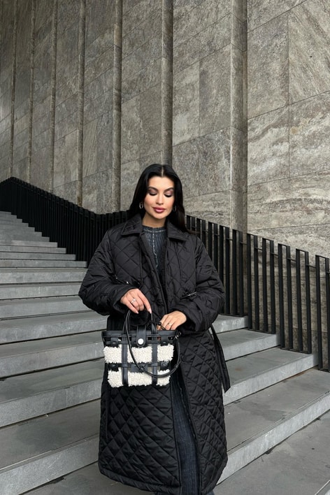 Kapitone Kemerli Maxi Mont Siyah