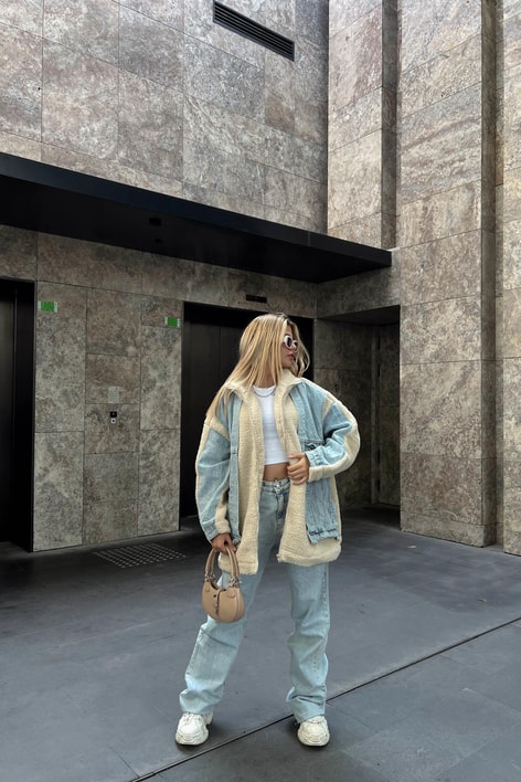 Kot Detay Teddy Mont Buz Mavi