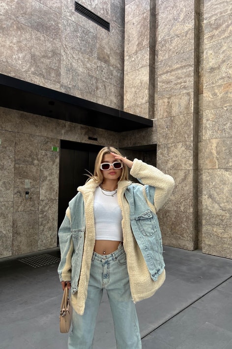 Kot Detay Teddy Mont Buz Mavi