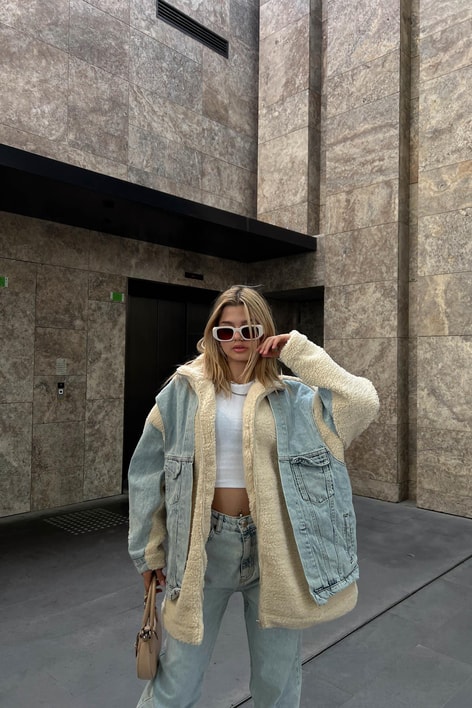 Kot Detay Teddy Mont Buz Mavi