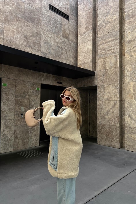 Kot Detay Teddy Mont Buz Mavi