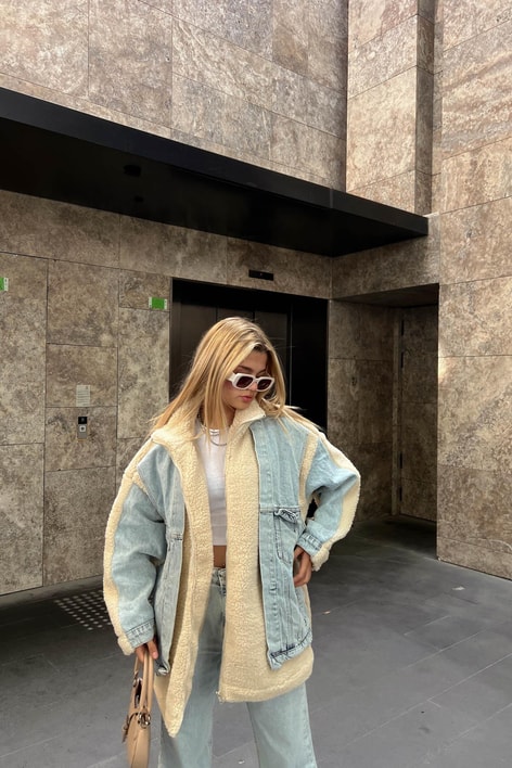 Kot Detay Teddy Mont Buz Mavi