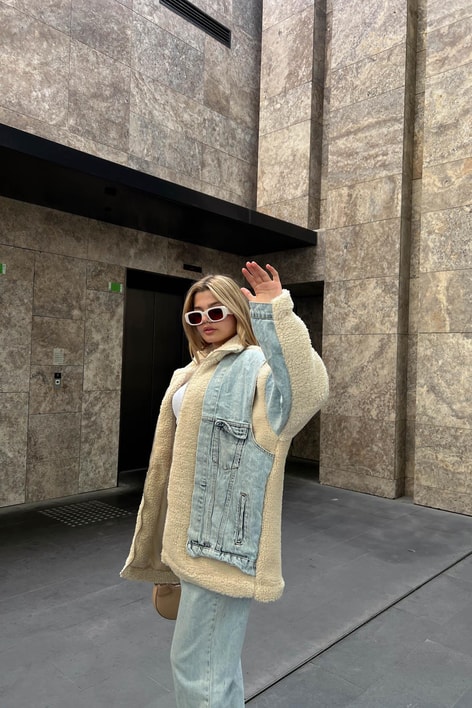 Kot Detay Teddy Mont Buz Mavi