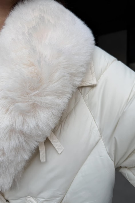 Kürk Yaka Puffer Mont Ekru