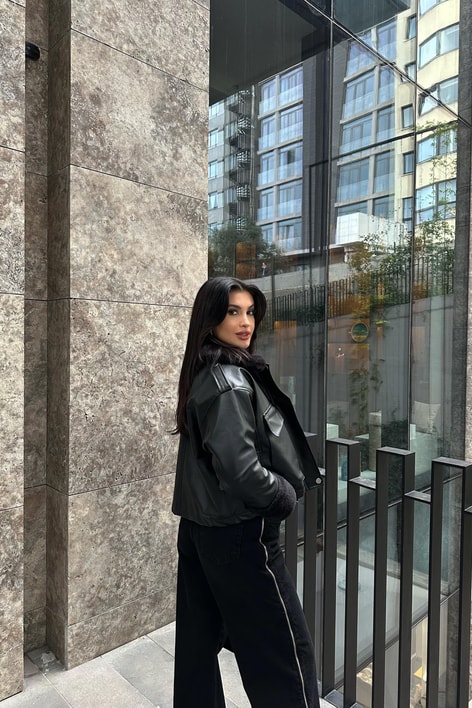 Kürklü Premium Deri Mont Siyah