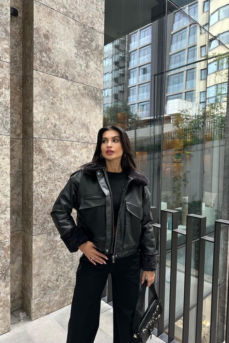 Kürklü Premium Deri Mont Siyah