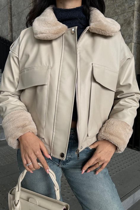 Kürklü Premium Deri Mont Taş