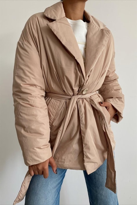 Kuşaklı Premium Şişme Mont Camel