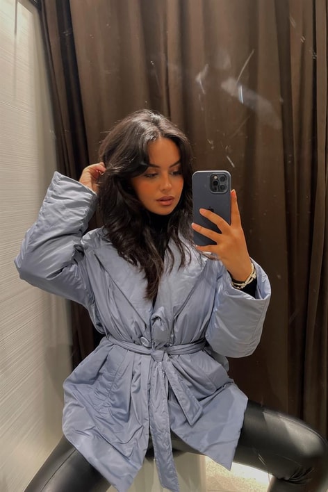 Kuşaklı Premium Şişme Mont Mavi