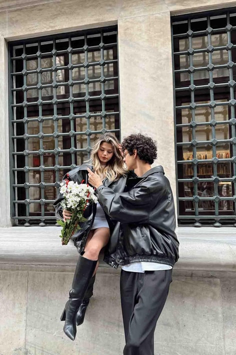 Oversıze Deri Puffer Mont Siyah