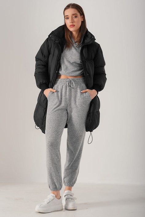 Oversize Kapüşonlu Mont Siyah