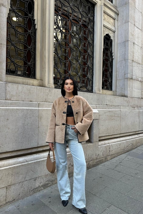 Süni Kürk Vintage Mont Bej