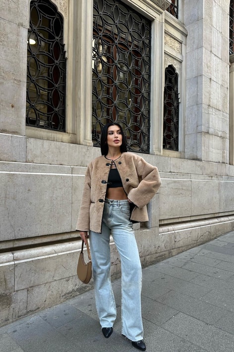 Süni Kürk Vintage Mont Bej