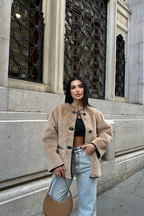 Süni Kürk Vintage Mont Bej