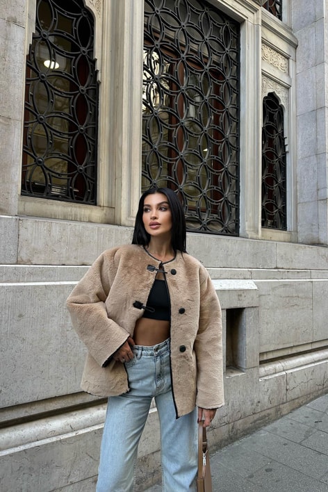 Süni Kürk Vintage Mont Bej