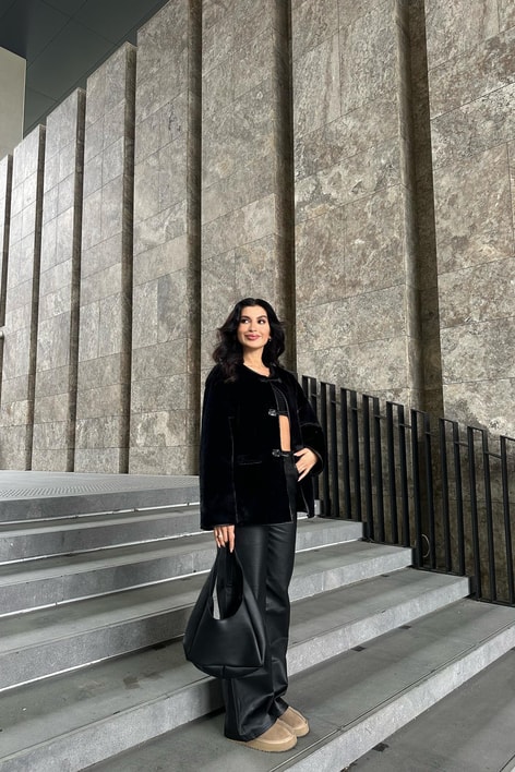 Süni Kürk Vintage Mont Siyah