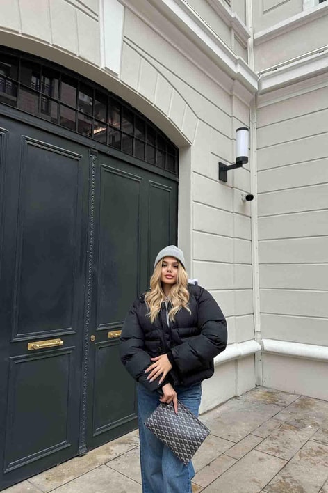 Sweat Kapüşonlu Şişme Mont Siyah